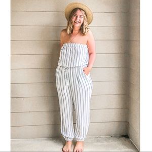 Forever 21 Striped Strapless Romper Jumpsuit